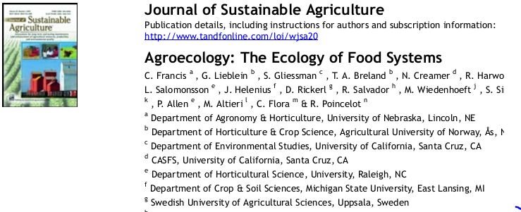 Agroecology: The Ecology of Food Systems